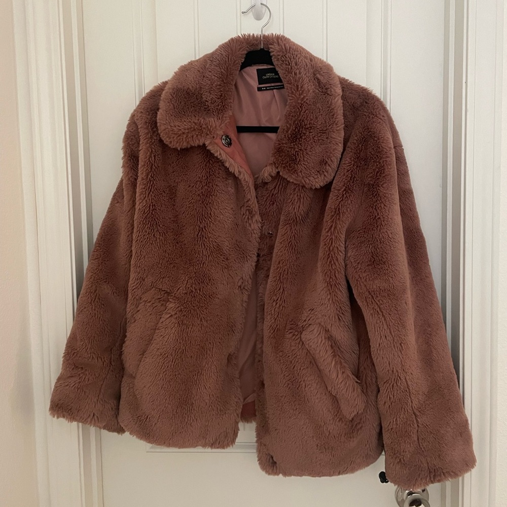 Urban Outfitters UO Dusty Rose Faux Fur Jacket